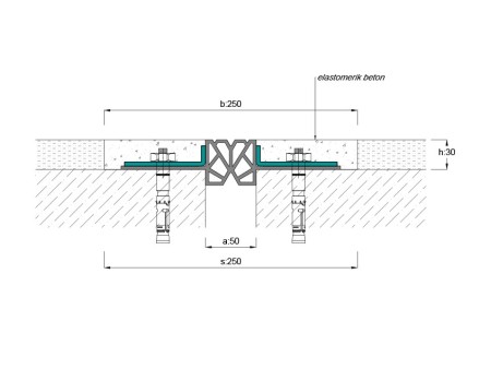 Qatar 50mm TPE based Flush Mounted Floor Expansion Joint Profile assembled with steel profiles and suitable for parking lots.